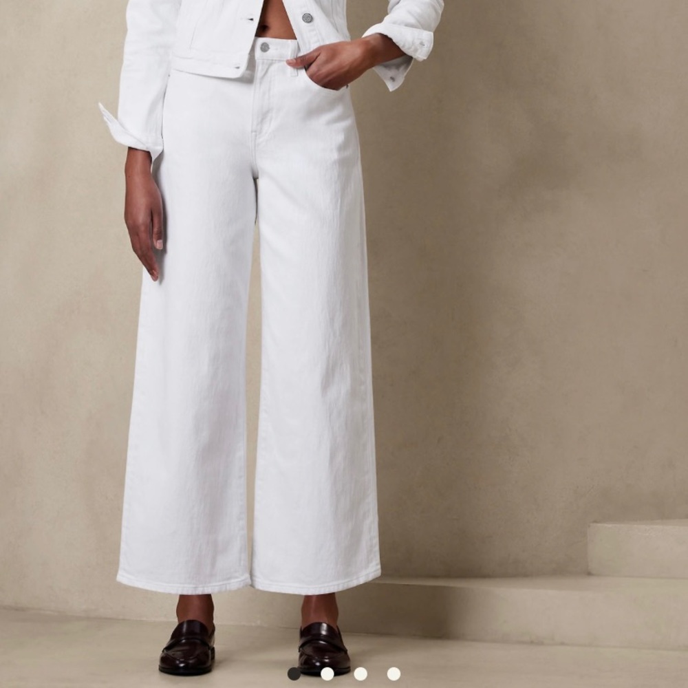 Banana Republic Wide Leg Cropped Jeans - White Petite Size 6